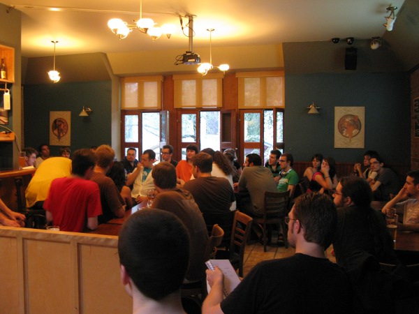 Beers in hand, the night begins. Stephen's Presentation